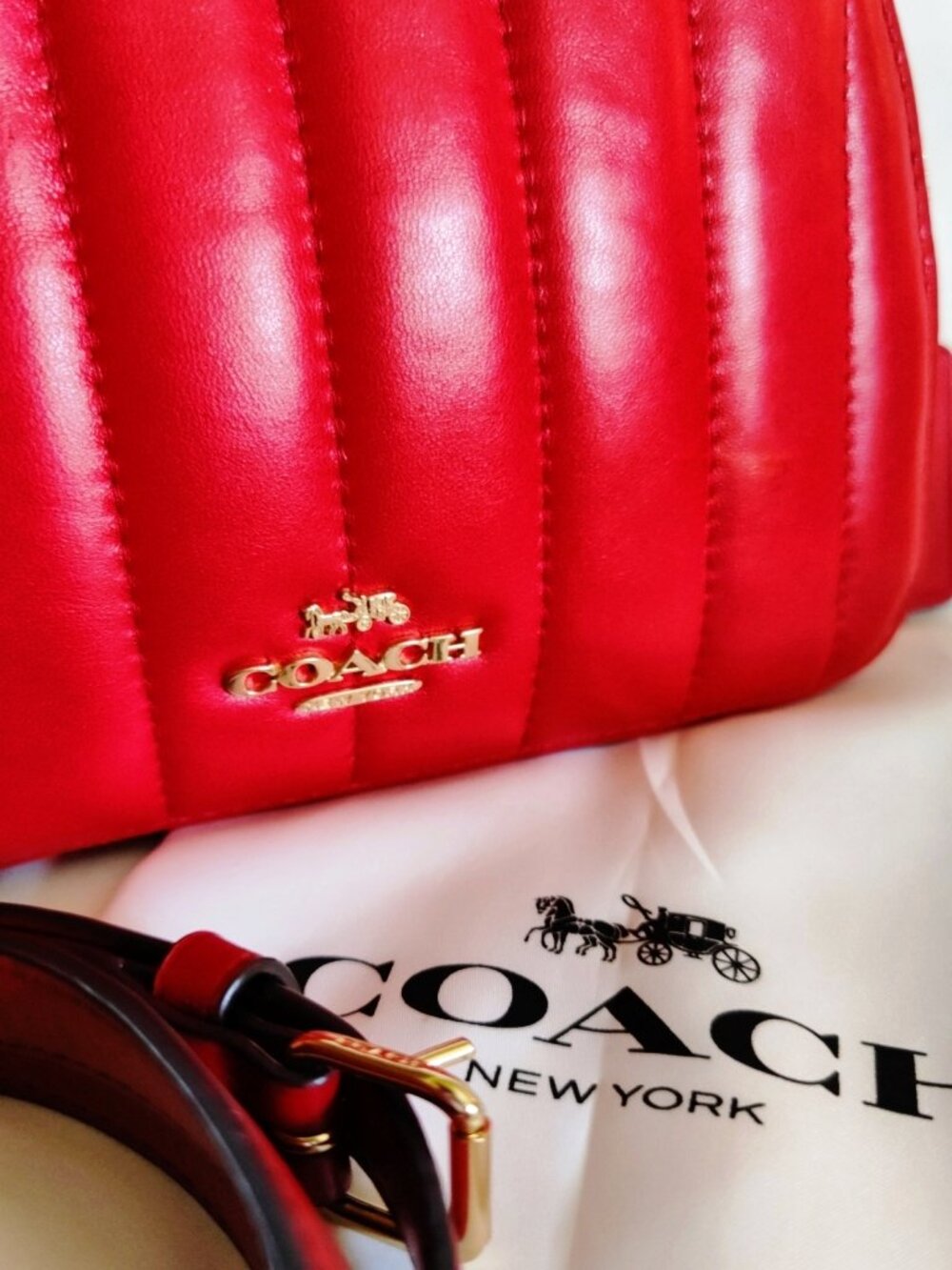 Coach Serena Mini Satchel with Linear Quilted Nappa Leather in Electric Red, EUC - Picture 9 of 12